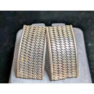 Vintage Sterling Silver Woven Curved 1.3" Pierced Post Earrings 9.12g